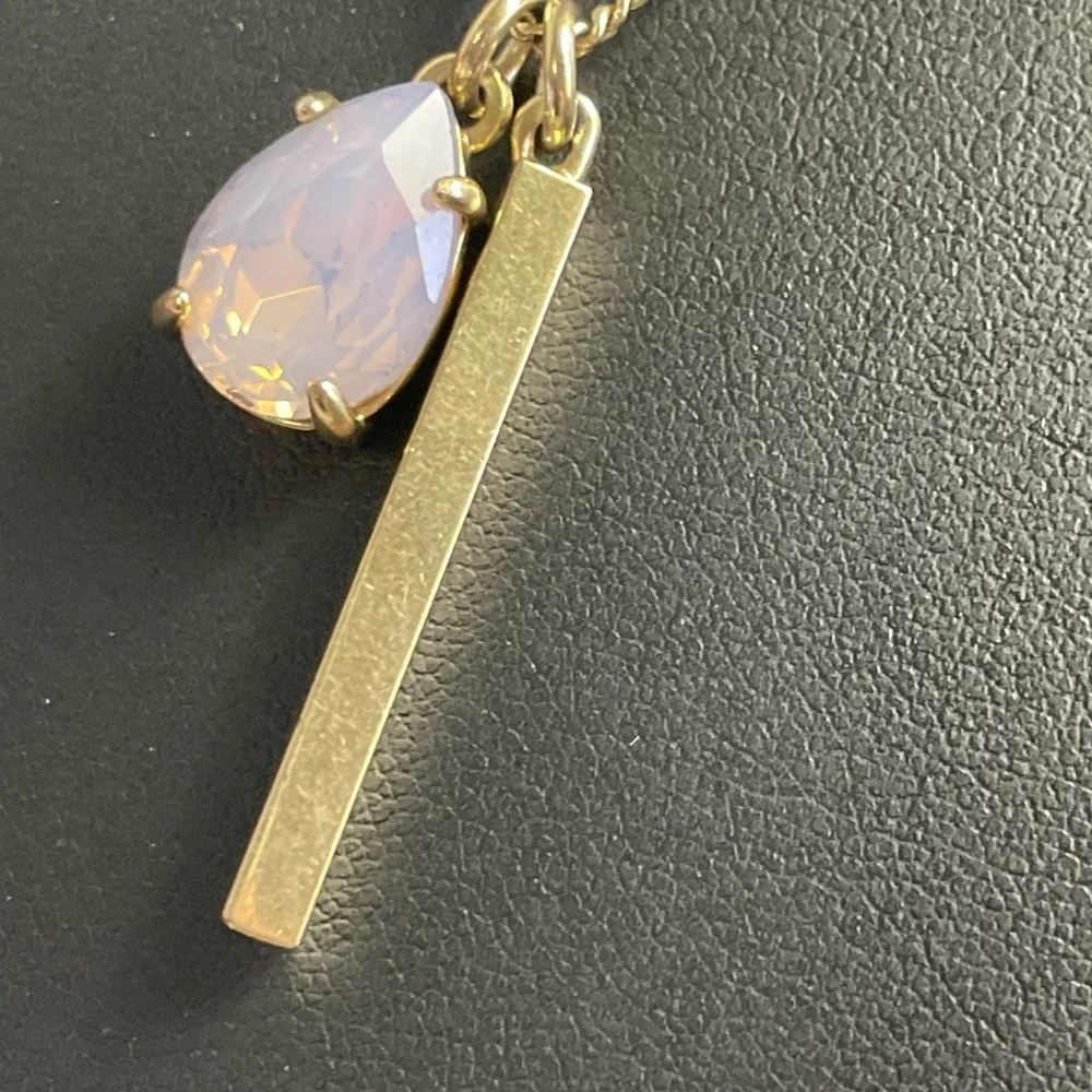 J Crew Long Necklace Rhinestone Bar Charm Star Gold Tone Jewelry - Picture 7 of 13